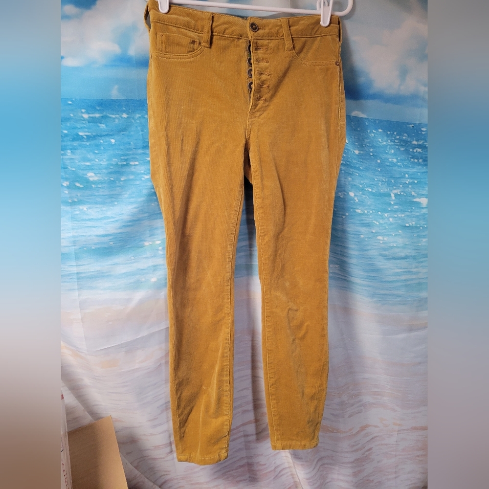 Anthropologie Pilcro Mustard Gold Corduroy Pants Button‎ Fly High Rise Skinny 27
